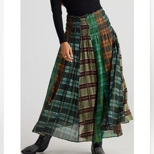 Talisman Balmoral Highlands Check Plaid Print Viole Shirred Yoke Float Maxi